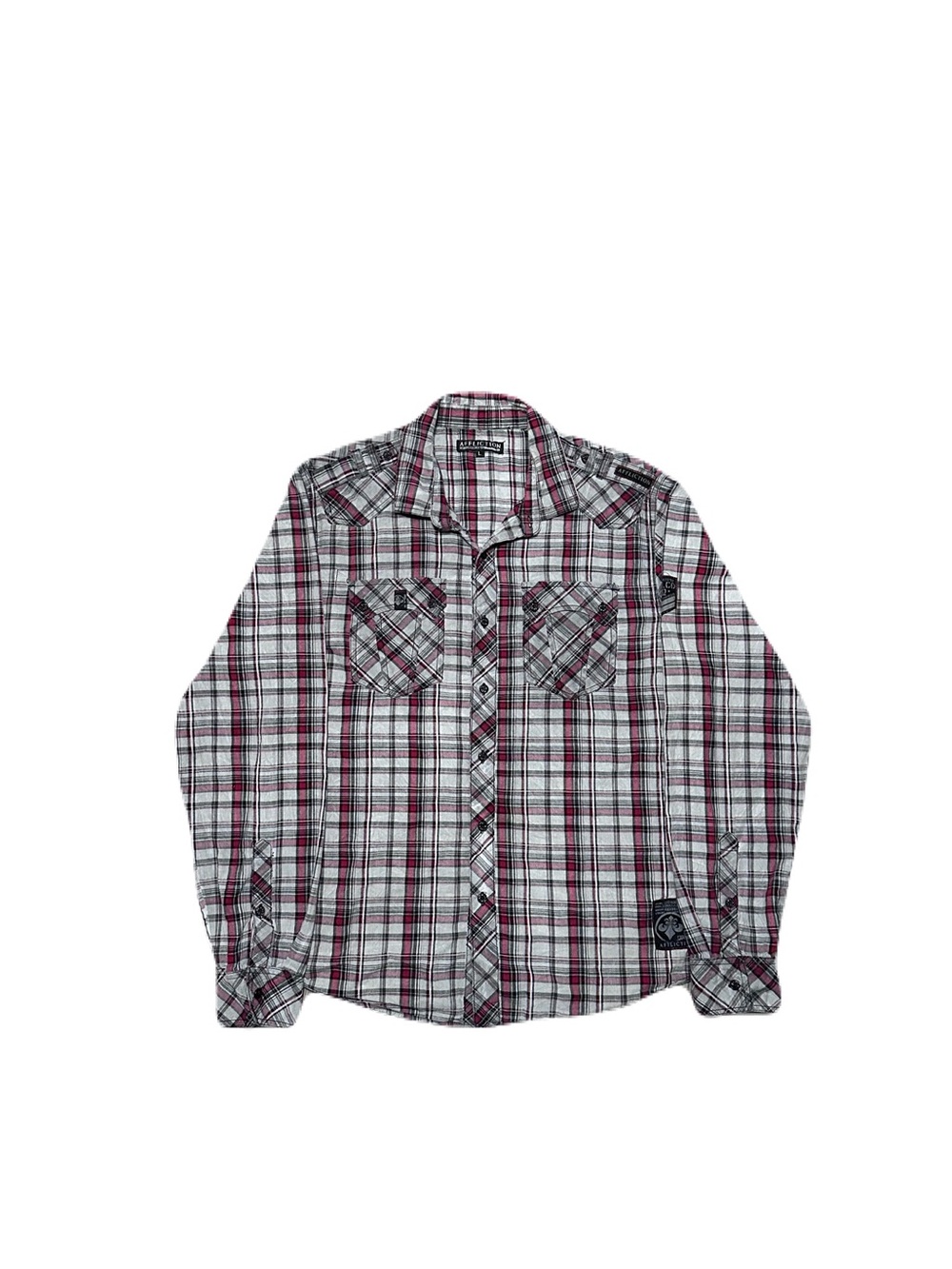 Affliction Plaid Black Premium Button Up Embroidered Skull Shirt Men's L Y2K